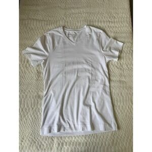 Pact Mens Organic Cotton Stretch V-Neck T-Shirt White Short Sleeve Small